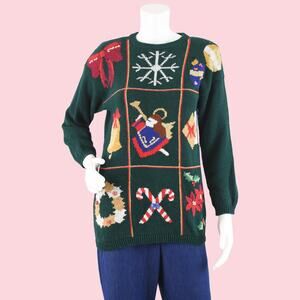 Vintage Green Ugly Christmas Sweater Women's Small